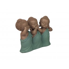 Set de 3 Bouddhas de la Sagesse, Bleus. Coll Méditation, H 13 cm