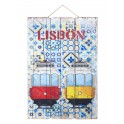 Plaque Bois Vintage : Lisbonne, Tramway et Azulejos 1, H 60 cm