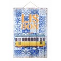 Plaque Bois Vintage : Lisbonne, Tramway et Azulejos 2, H 60 cm