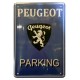 Plaque Métal bombée : Peugeot, Parking & Logo (Fond Bleu), 30 x 20 cm