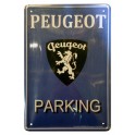 Plaque Métal bombée : Peugeot, Parking & Logo (Fond Bleu), 30 x 20 cm