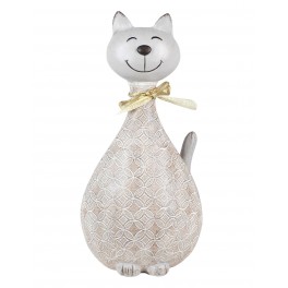 Grande Figurine Résine : Chat, Motif Allover Rétro, H 28 cm