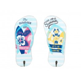 Patère Murale thème Plage : Set 2 Tongs Surf & Beach, H 27 cm