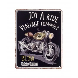 Déco murale Rétro : Plaque en Métal Noir : thème Moto. L 25 cm