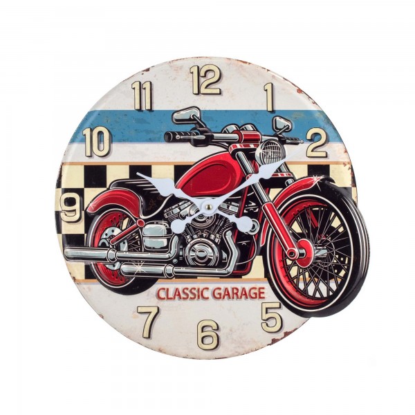Horloge Métal Emboutie : Modèle Moto Classic Garage, Diam 40 cm