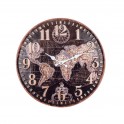 Horloge en Metal, Carte du Monde emboutie, Marron, Diamètre 41 cm