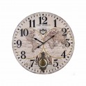 Horloge en Bois, Carte du Monde : Beige et Noir. Diam 58 cm