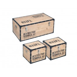 Set 3 Coffres Vintage, Modèle Terminal, Bois MDF, L 70 cm (Grand)