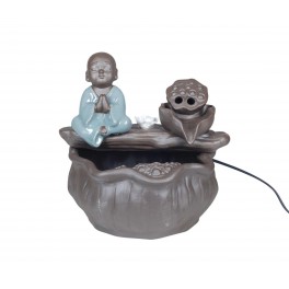 Fontaine d'intérieur Céramique : Bouddha Zen, Bleu et Marron, H 22 cm