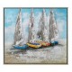 Tableau Moderne Marine : 4 Voiliers multicolores, H 80 cm