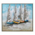 Tableau Moderne Marine : 4 Voiliers multicolores, H 80 cm