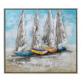 Tableau Moderne Marine : 4 Voiliers multicolores, H 80 cm