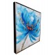 Tableau Moderne et Cadre : Fleur Bleue et Dorée, H 60 cm