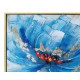 Tableau Moderne et Cadre : Fleur Bleue et Dorée, H 60 cm