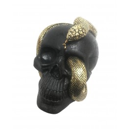 Tête de mort Noire Et Serpent Dorée, Modèle Skull Snake. H 22 cm