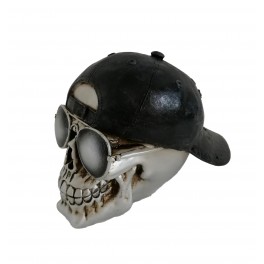 Grande Tête de mort Casquette & Lunettes, Grise et Noire. L 19 cm