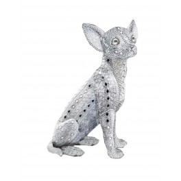 Statuette Chien XL : Le Chihuahua Argent & Strass, H 26 cm