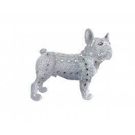 Statuette Chien Bouledogue, Collection Perles d'argent, L 24 cm