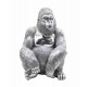 Statue Gorille Design, Finition Argent Brillant, H 39 cm
