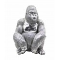 Statue Gorille Design, Finition Argent Brillant, H 39 cm