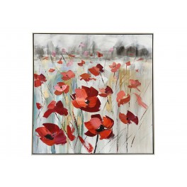 Tableau Floral et Cadre : Prairie de Coquelicots rouges, H 80 cm