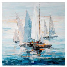 Tableau Moderne Voiliers : En Bleu et Marine, H 100 cm