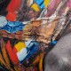 Tableau Peinture Femme : Africaine et Perroquet Rouge, H 100 cm