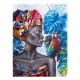 Tableau Peinture Femme : Africaine et Perroquet Rouge, H 100 cm
