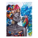 Tableau Peinture Femme : Africaine et Perroquet Rouge, H 100 cm