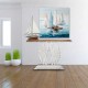 Tableau Moderne Voiliers : En Bleu et Marine, H 100 cm