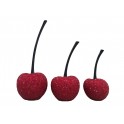 Set 3 Cerises Pailletées Rouge Vif en Céramique. H 37 cm (grande)