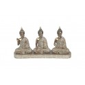 Décoration Trois Bouddhas sur Socle, 3 Mudras Principaux, L 27 cm.