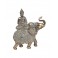 Figurine Résine : Bouddha sur Eléphant Doré et Perles argentées, H 18 cm