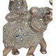 Figurine Résine : Bouddha sur Eléphant Doré et Perles argentées, H 18 cm