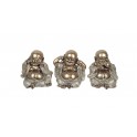 3 Statuettes Feng Shui Bouddha de la sagesse, Doré et Argent, H 11 cm