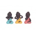 3 Statuettes Bouddha de la sagesse, Bleu, Jaune et Rose, H 7 cm