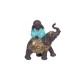 Set 2 Figurines Résine Ethnique : 2 Minis Bonzes Color Line sur éléphants, H 15 cm