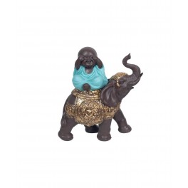 Figurine Résine Ethnique : Mini Bonze Color Line sur éléphant 1, H 15 cm