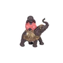 Figurine Résine Ethnique : Mini Bonze Color Line sur éléphant 2, H 15 cm