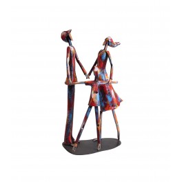 Sculpture en Métal : Famille aux Finitions Multicolores, H 60 cm