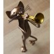 Statuette fer Musique : Le chat Trompettiste Cuivré, H 31 cm