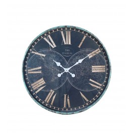 Horloge Vintage MDF & Cerclage métal, Mod Cartographie 1, H 58 cm