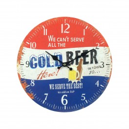 Horloge Vintage Bière : Modèle Rouge, Blanc, Bleu. H 34 cm