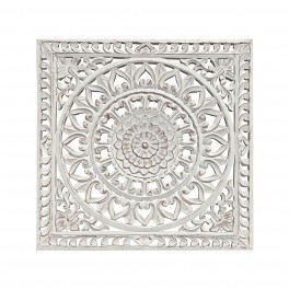 Déco murale en Bois sculpté, Mandala blanchi, H 90 cm