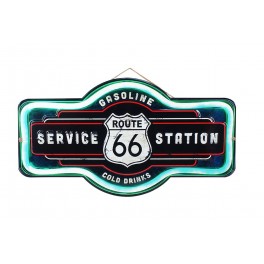 Enseigne Murale Station Essence Route 66, Effet néon, L 58 cm