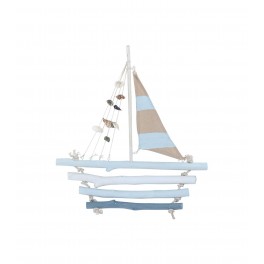 Déco Murale Marine : Voilier en Bois Flotté, H 35 cm