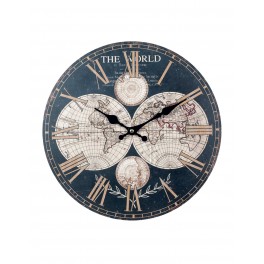 Horloge rétro, Modèle Cartographie Noir & Or, Diam 34 cm