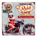 Plaque métal Murale Vintage : Route 66, Motel & Pinup, H 33 cm