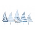 Porte-Manteaux & Patère Mer : Cinq voilier Blanc Bleu, L 74 cm