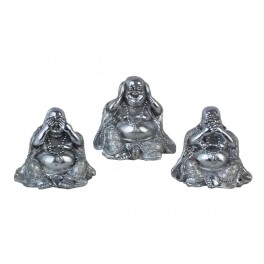 Set 3 Minis Bouddha de la sagesse Miroir D'argent 2, H 8 cm